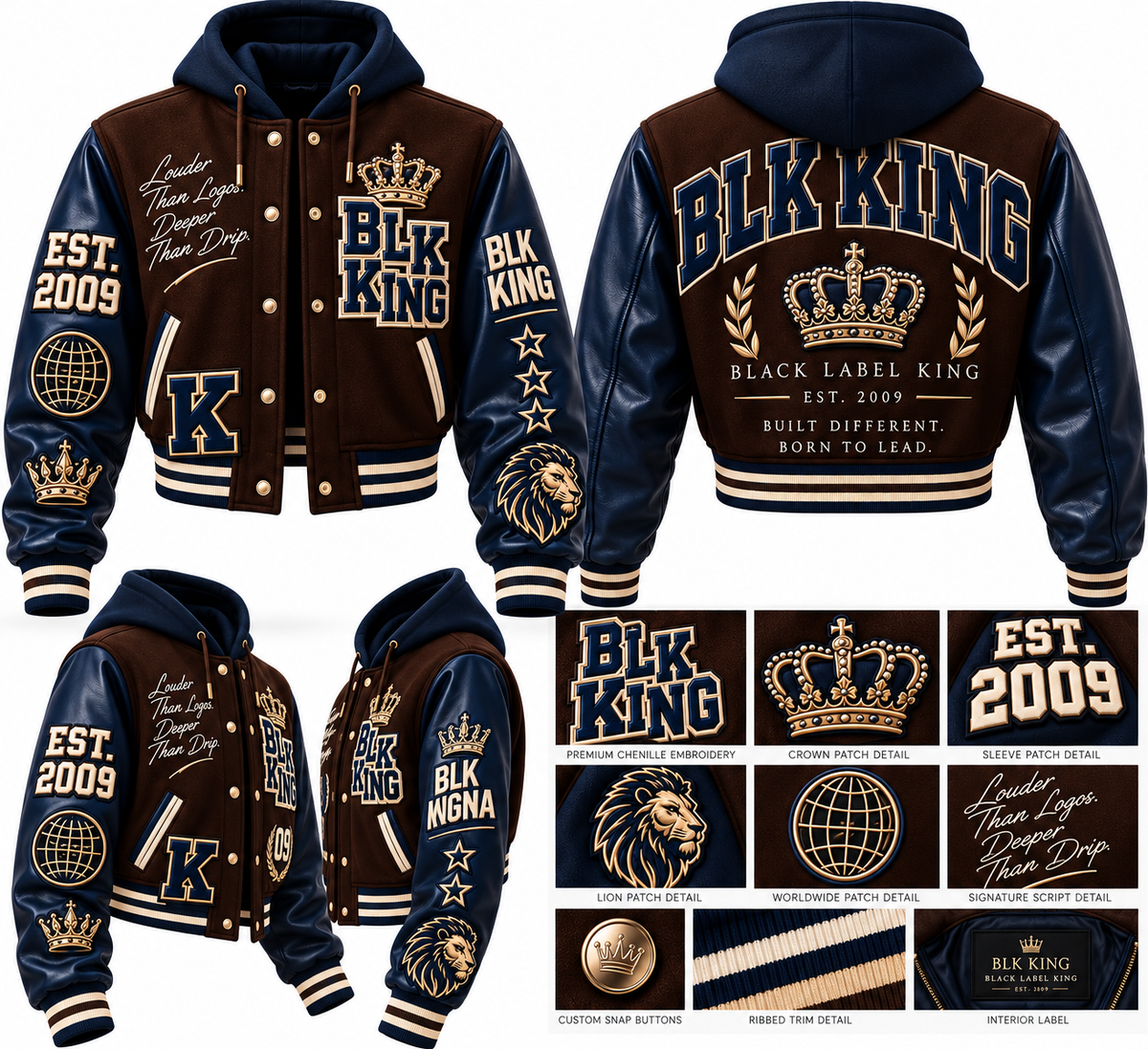 ****PRE-ORDER****  BLK MDNA X BLK KING™ Heritage Varsity Jacket | Luxury Streetwear Outerwear