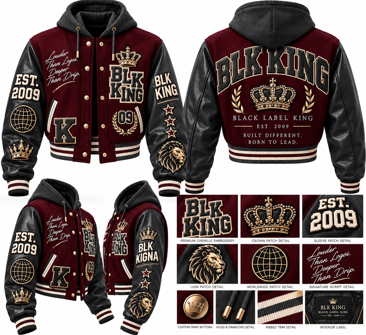 ****PRE-ORDER****  BLK MDNA X BLK KING™ Heritage Varsity Jacket | Luxury Streetwear Outerwear