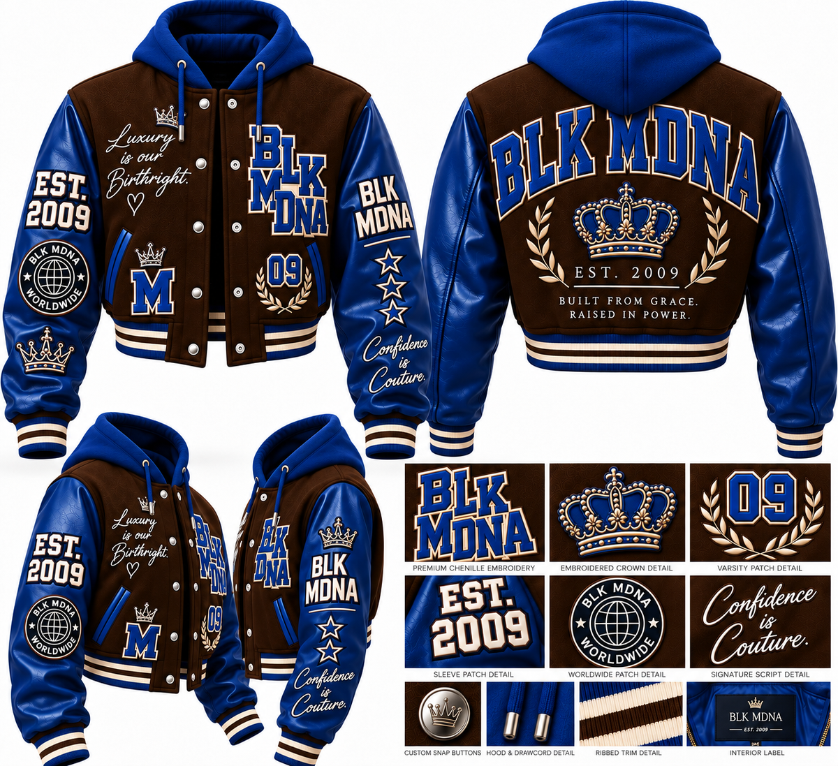 ****PRE-ORDER****  BLK MDNA X BLK KING™ Heritage Varsity Jacket | Luxury Streetwear Outerwear