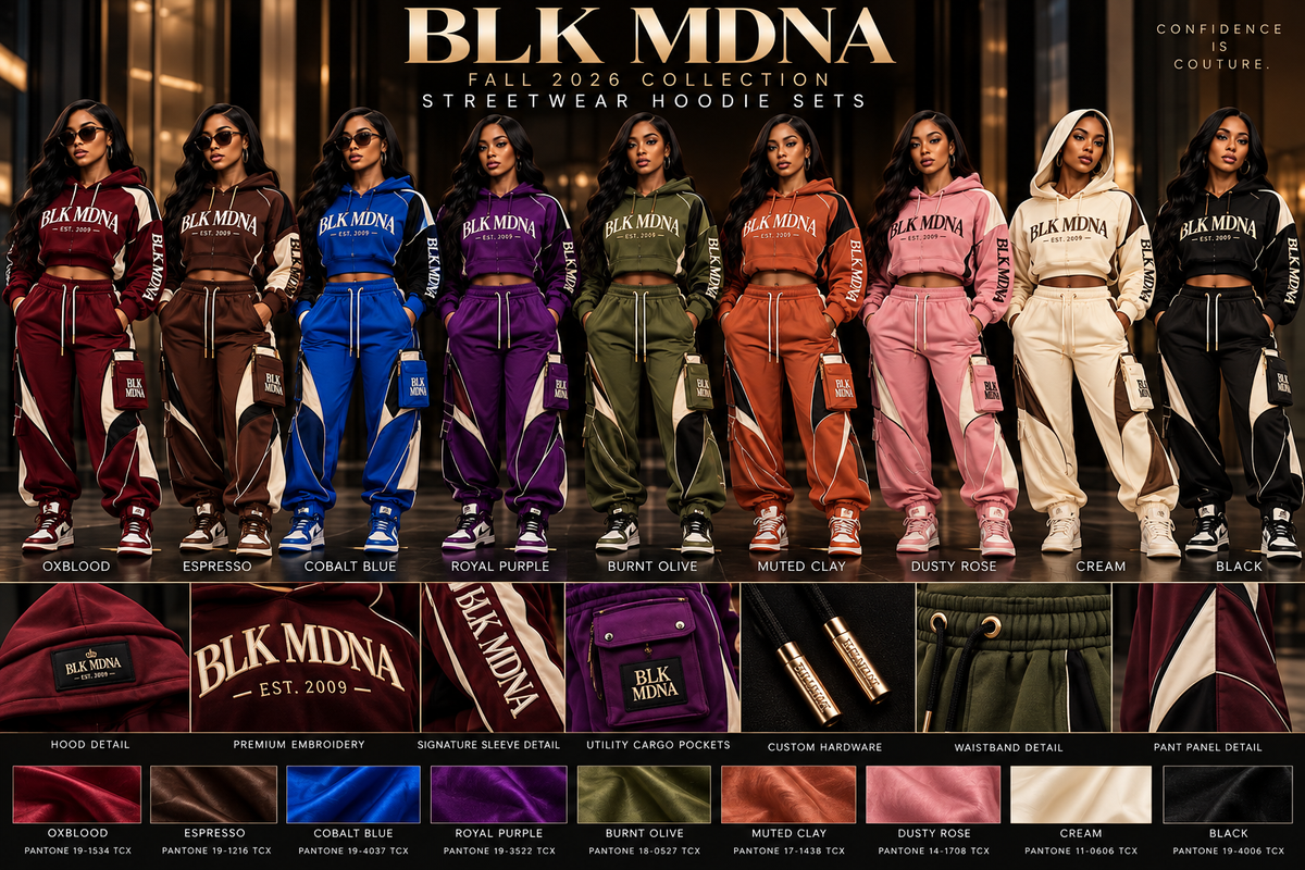 ****PRE-ORDER****  BLK MDNA STREET ROYALE™ CROPPED HOODIE & CARGO JOGGER SET