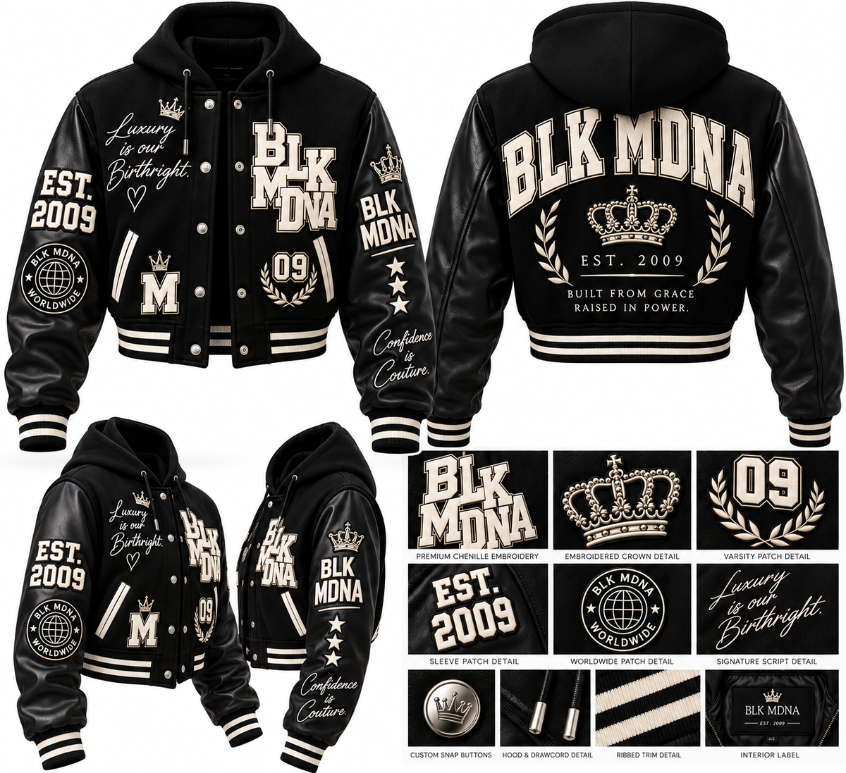 ****PRE-ORDER****  BLK MDNA X BLK KING™ Heritage Varsity Jacket | Luxury Streetwear Outerwear