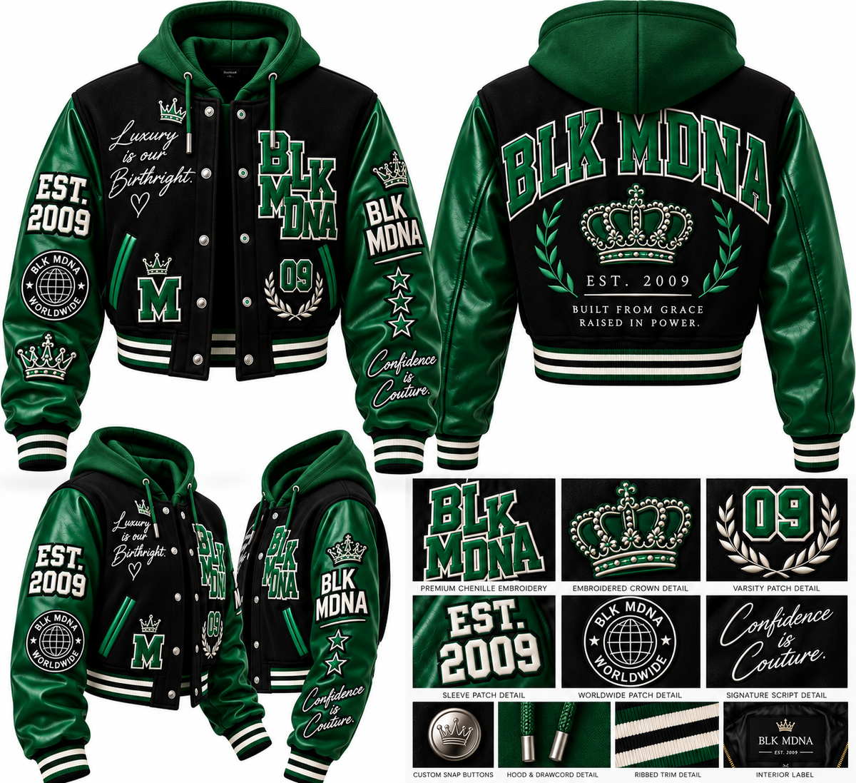 ****PRE-ORDER****  BLK MDNA X BLK KING™ Heritage Varsity Jacket | Luxury Streetwear Outerwear