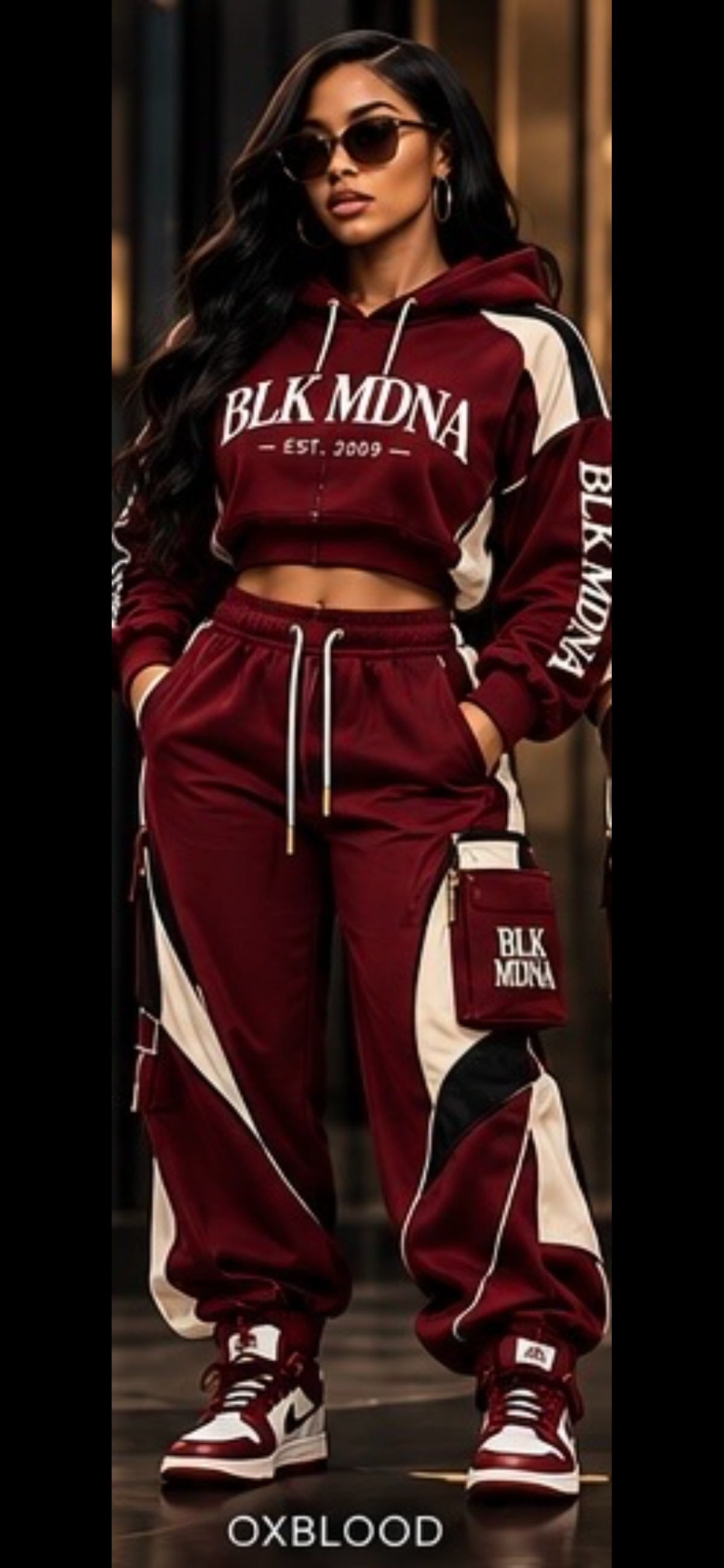 ****PRE-ORDER****  BLK MDNA STREET ROYALE™ CROPPED HOODIE & CARGO JOGGER SET