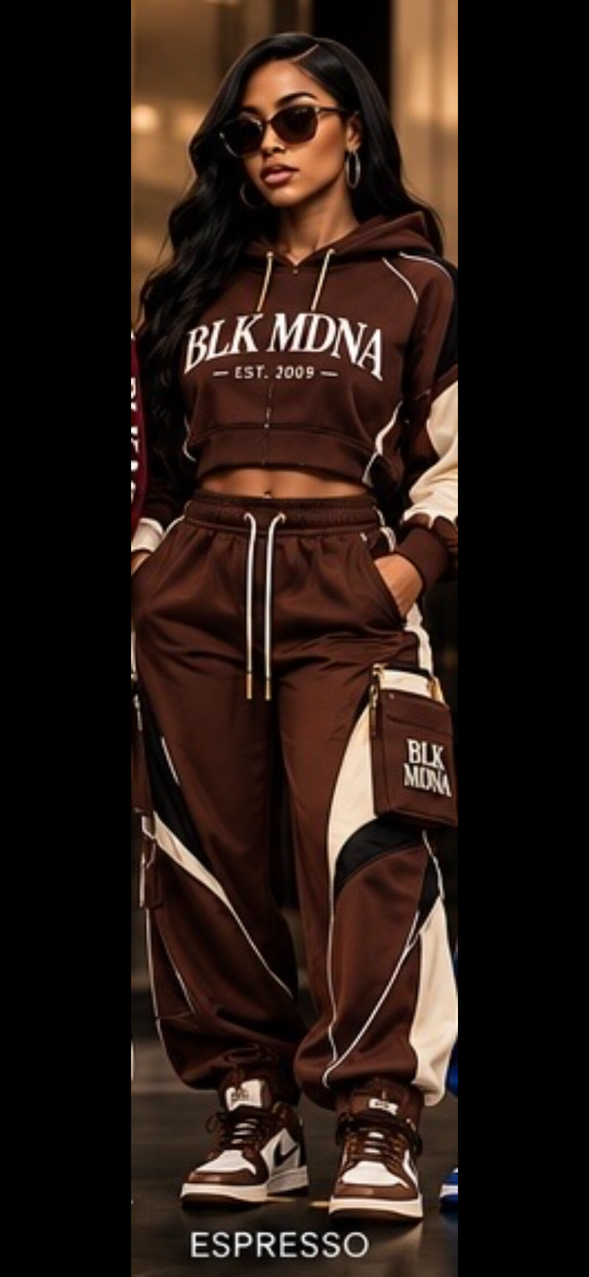 ****PRE-ORDER****  BLK MDNA STREET ROYALE™ CROPPED HOODIE & CARGO JOGGER SET
