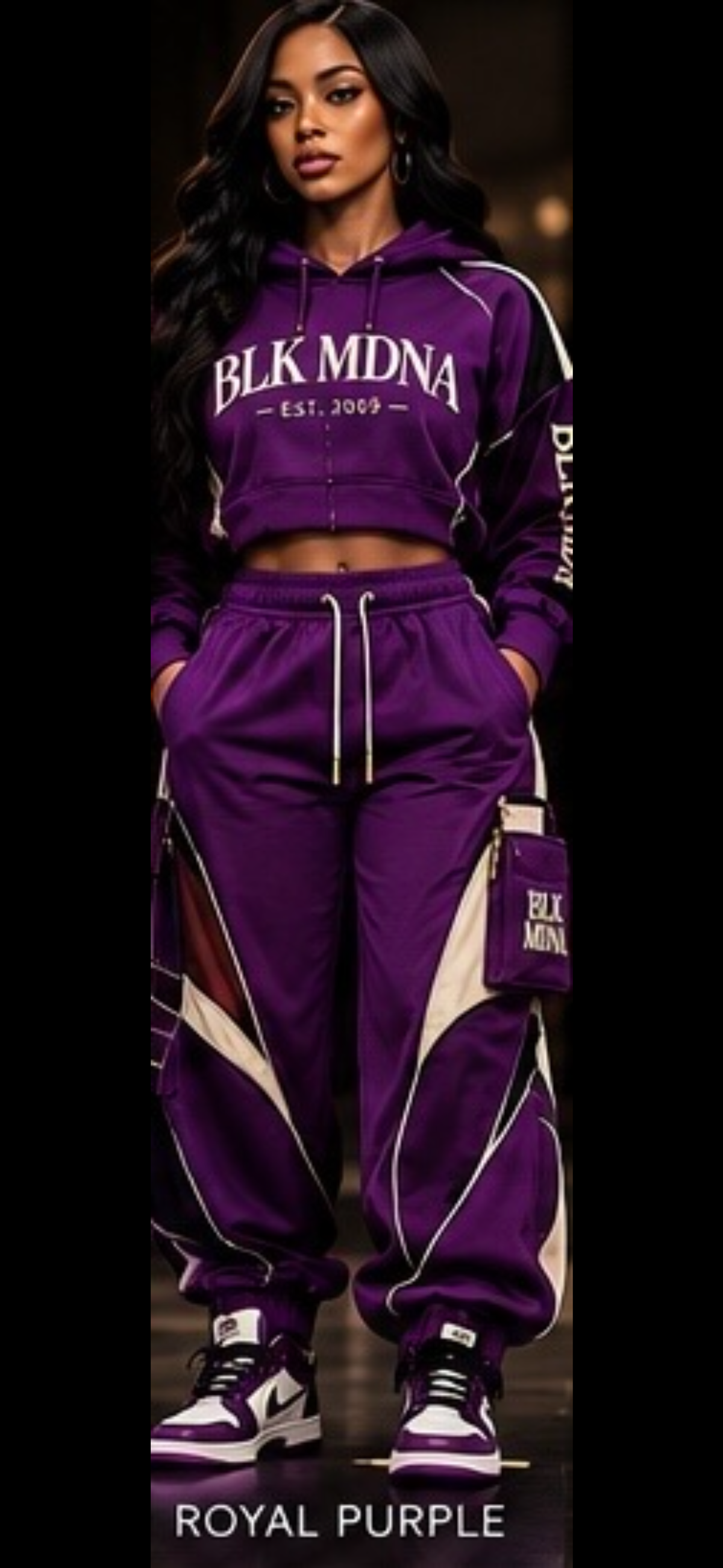 ****PRE-ORDER****  BLK MDNA STREET ROYALE™ CROPPED HOODIE & CARGO JOGGER SET