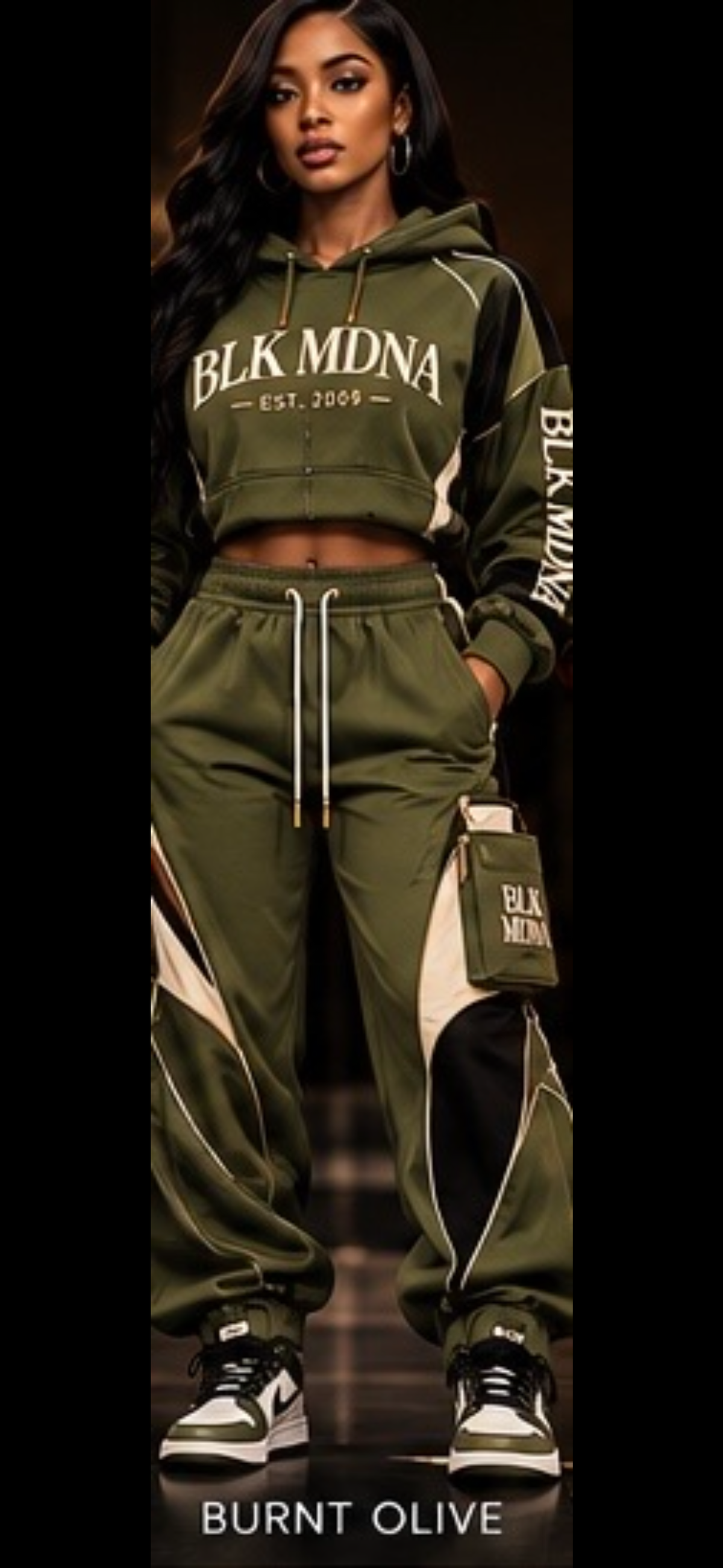 ****PRE-ORDER****  BLK MDNA STREET ROYALE™ CROPPED HOODIE & CARGO JOGGER SET