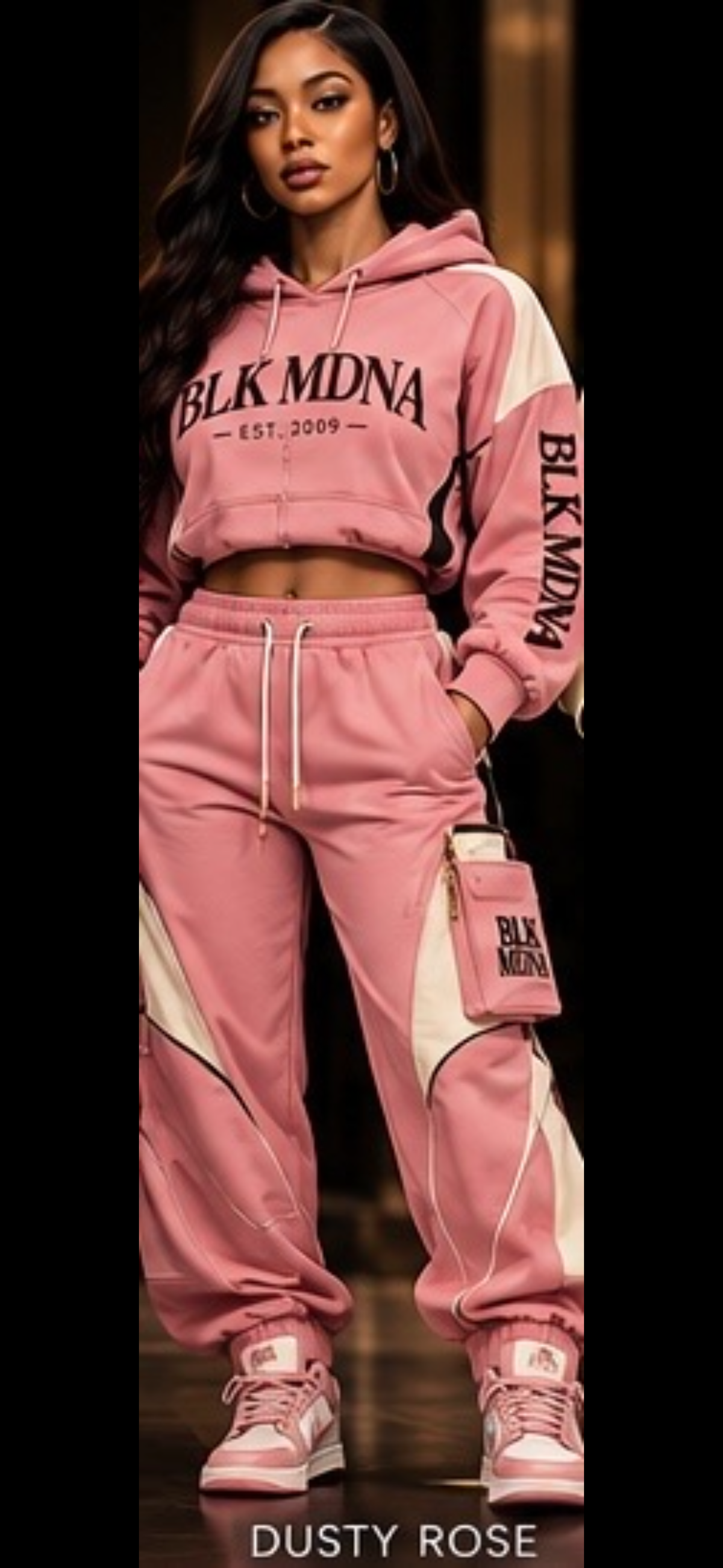 ****PRE-ORDER****  BLK MDNA STREET ROYALE™ CROPPED HOODIE & CARGO JOGGER SET