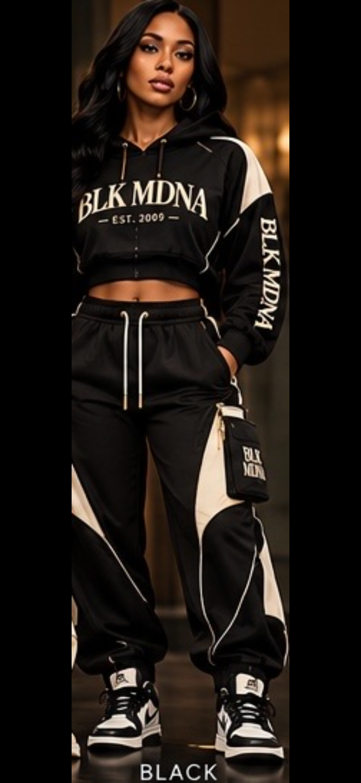****PRE-ORDER****  BLK MDNA STREET ROYALE™ CROPPED HOODIE & CARGO JOGGER SET
